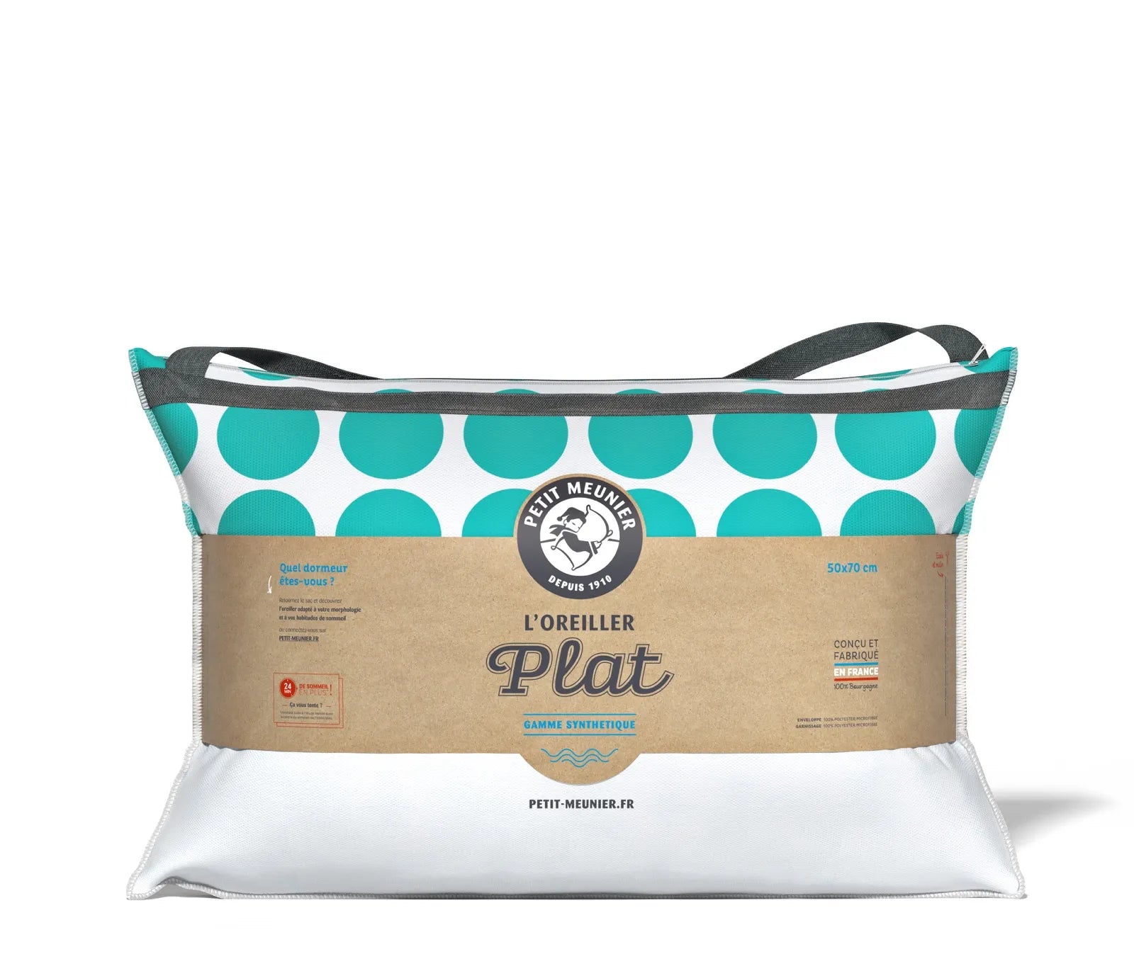 Oreiller plat rectangulaire synthetique dans son packaging